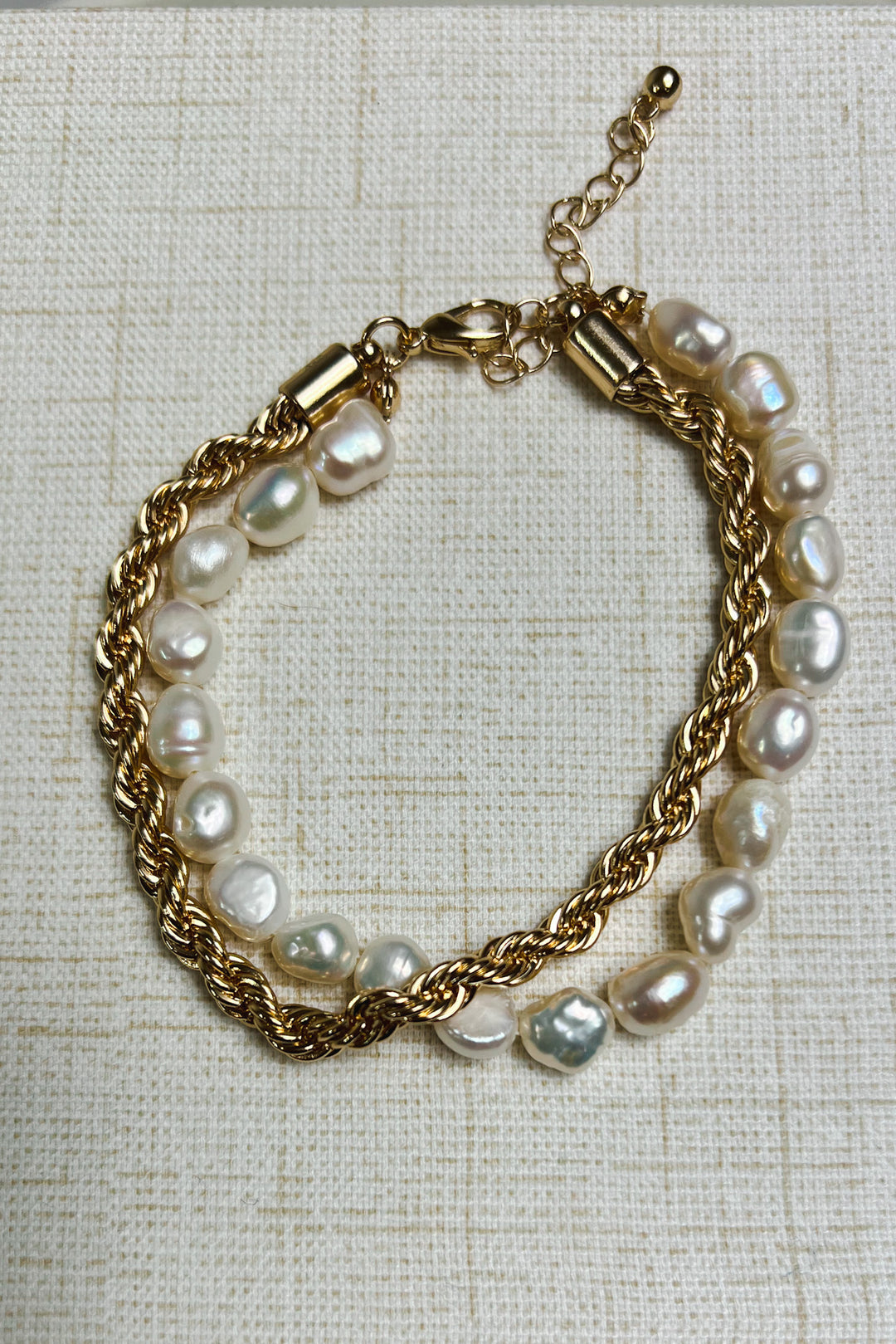 Pearl And Rope Chain Double Strand Bracelet