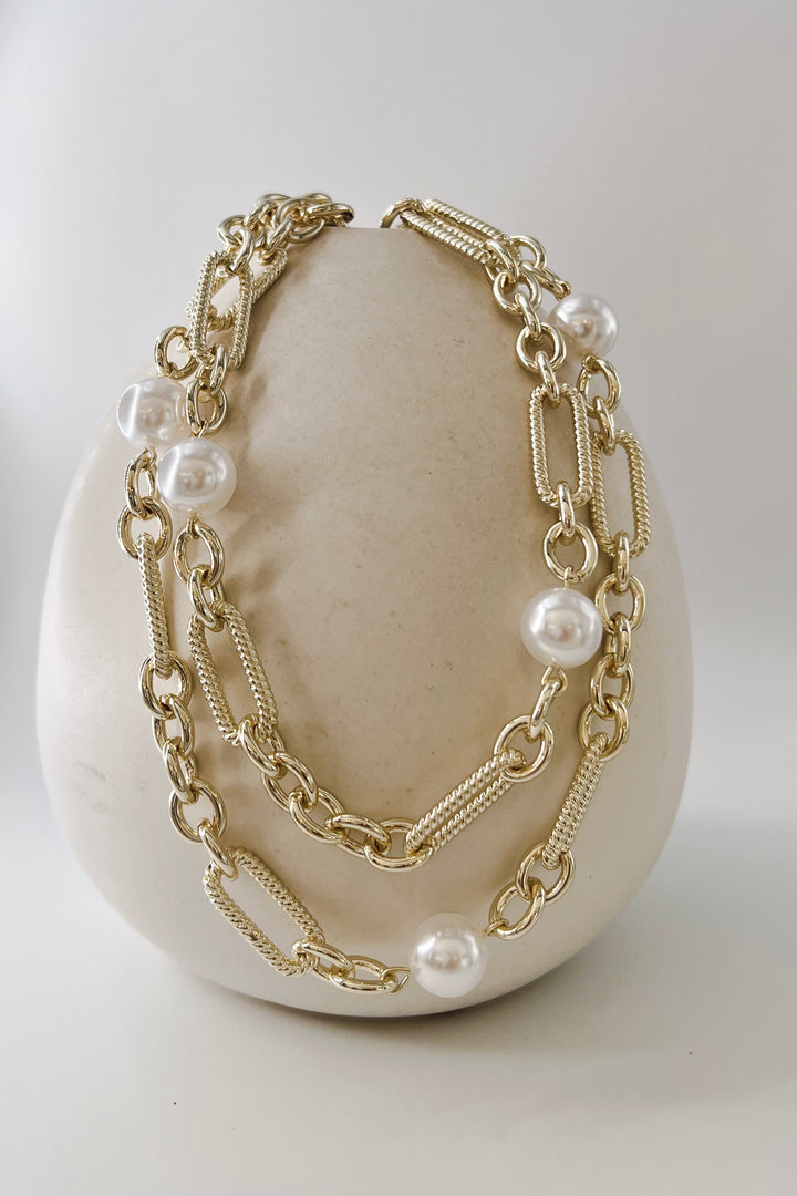 Pearl and Paperclip Link  Necklace