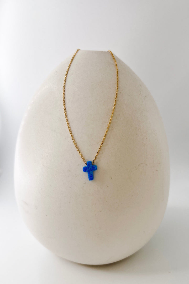 Dainty Cross Necklace In Blue