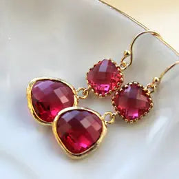 Fuchsia Pink Gold Earrings