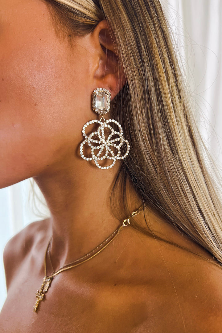Jeweled Flower Drop Earrings