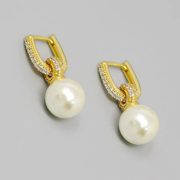Pearl Drop Huggie Earrings