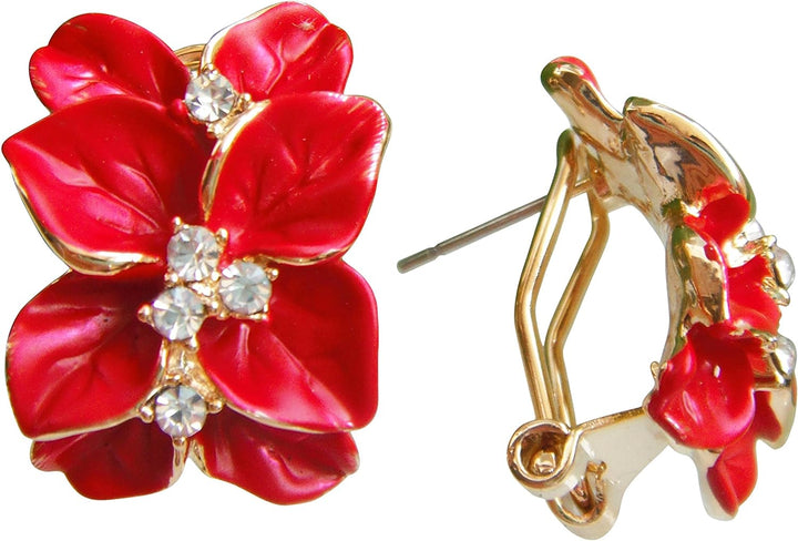 Red Flower Huggie Earrings