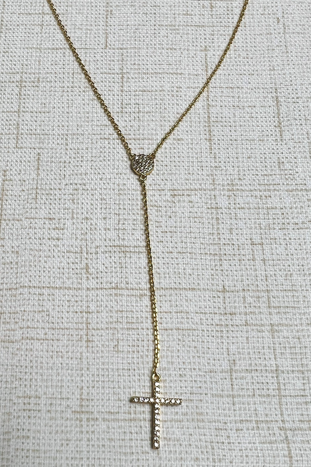 Pave Cross Pendant Y Shape Necklace