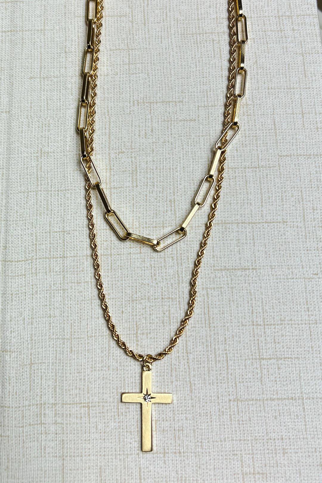 Cross Pendant Layered Necklace
