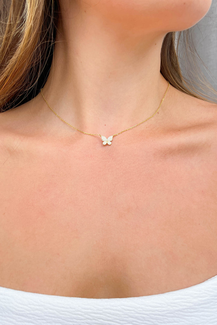 Diamond Butterfly Necklace in Gold