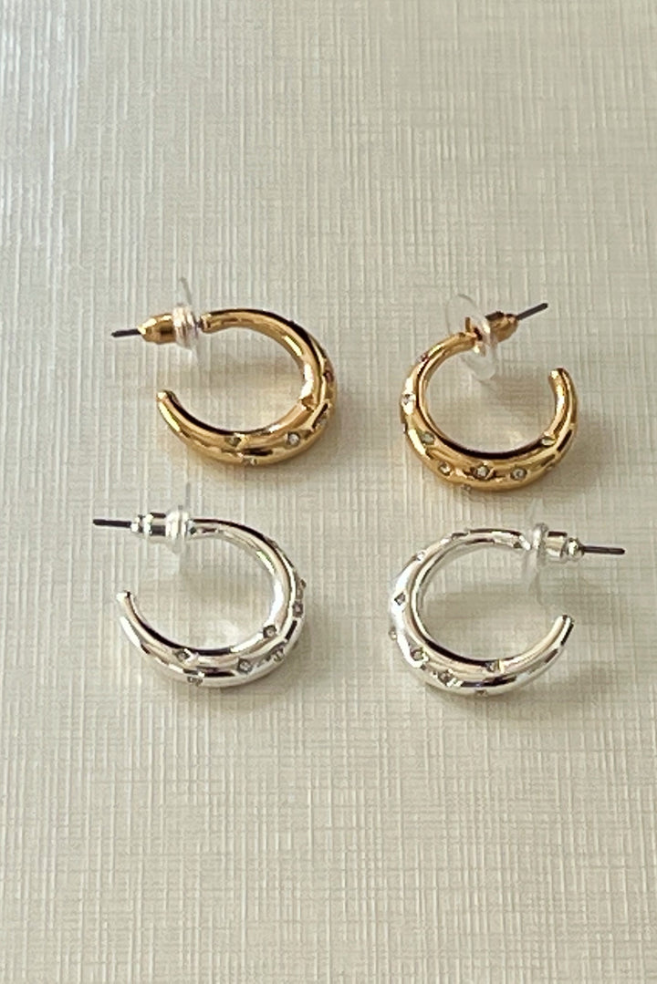 Glass Stone Embellished Hoop Earrings