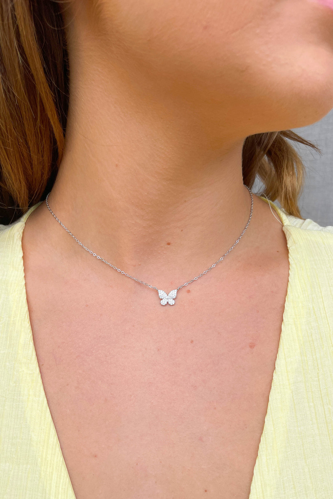 Diamond Butterfly Necklace in Silver